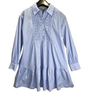 Ophelia Empire Waist Baby Doll Light Blue Button Up Dress Sz s    Eyelet